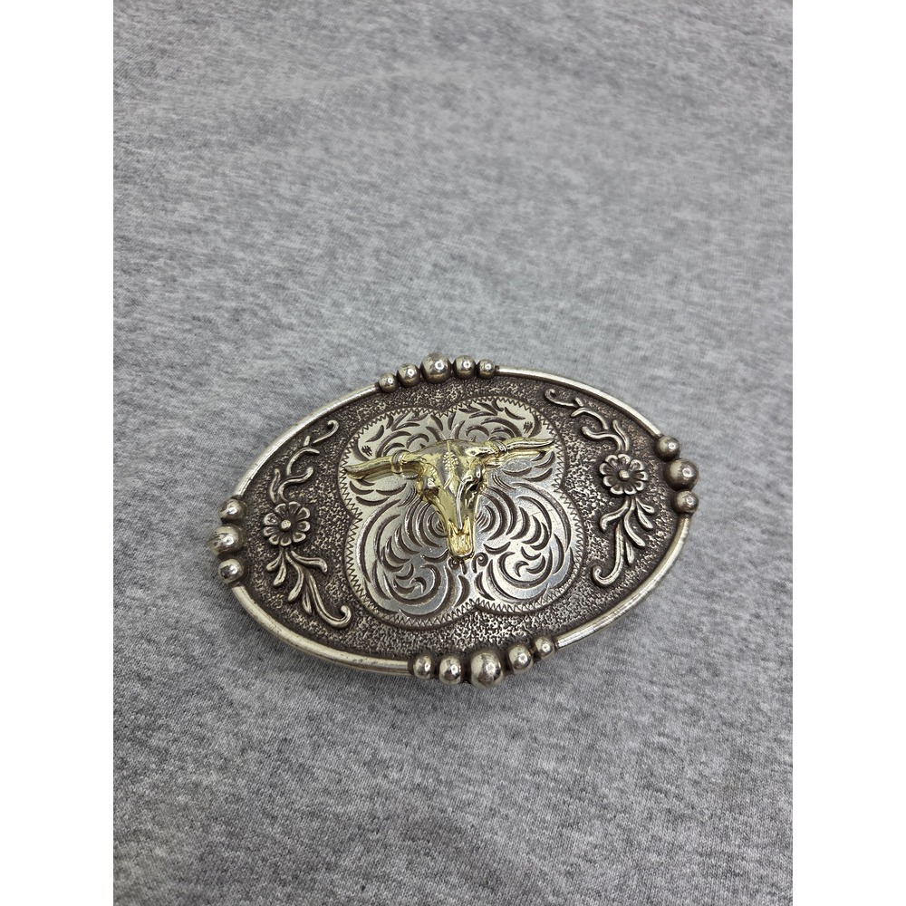 Vintage Longhorn Steer Silver Gold Southwestern Belt Buckle